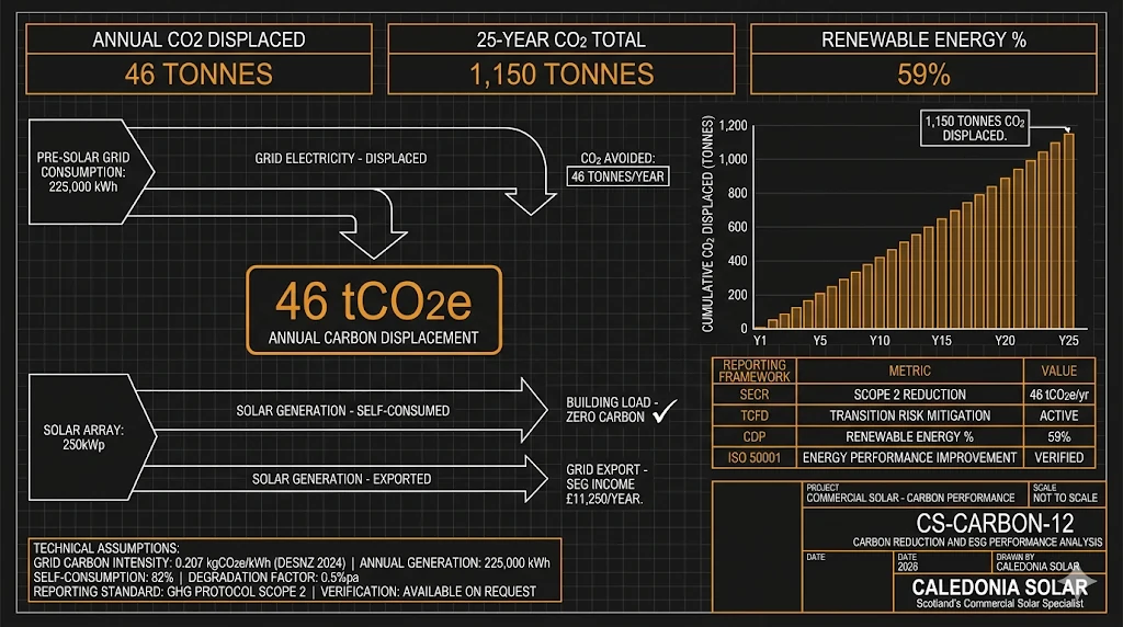 Commercial solar carbon reduction and ESG performance analysis - Caledonia Solar