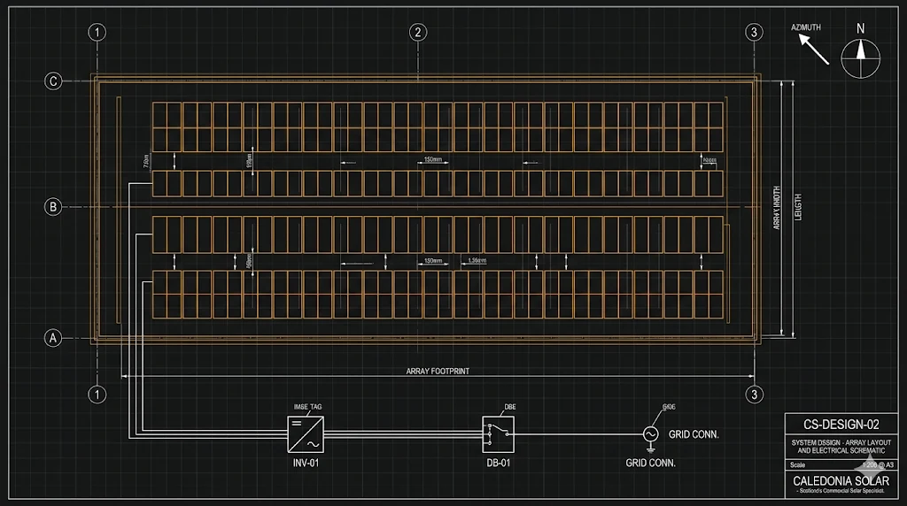 Commercial solar system design - array layout and electrical schematic - Caledonia Solar
