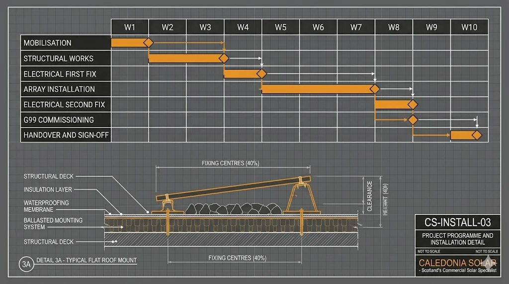 Commercial solar project programme and installation detail drawing - Caledonia Solar