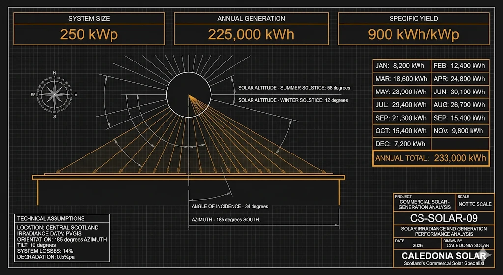 Commercial solar irradiance and generation performance analysis - Caledonia Solar